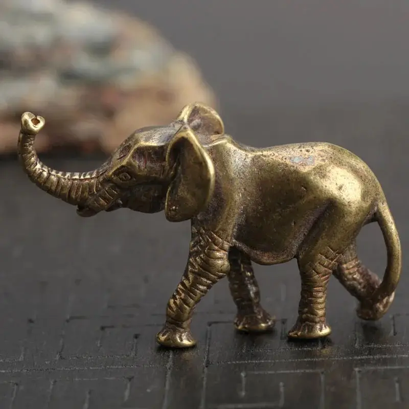 Handcrafted Brass Elephant Figurine Lucky Mini Elephant Decor for Home and Desk