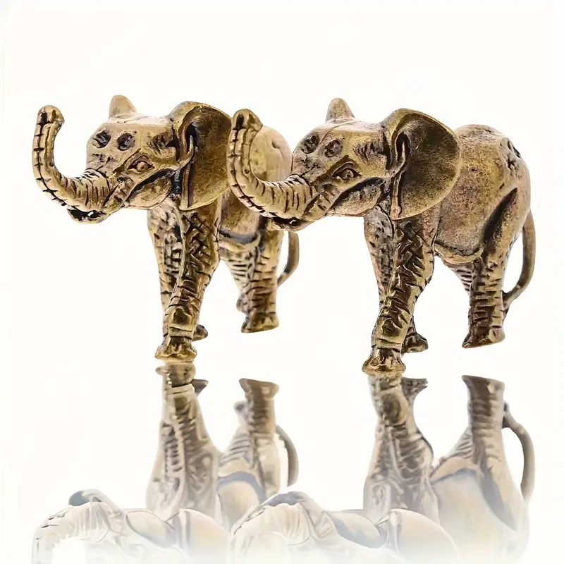 Handcrafted Brass Elephant Figurine Lucky Mini Elephant Decor for Home and Desk