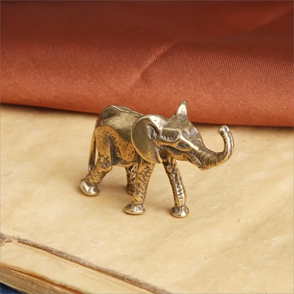 Handcrafted Brass Elephant Figurine Lucky Mini Elephant Decor for Home and Desk
