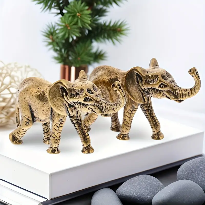 Handcrafted Brass Elephant Figurine Lucky Mini Elephant Decor for Home and Desk