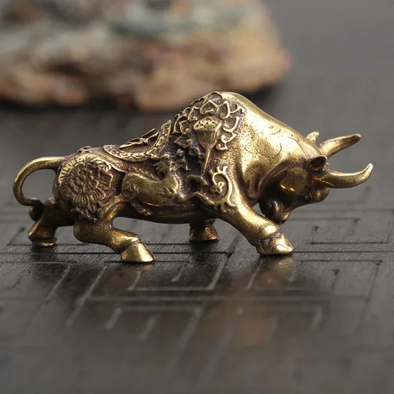 Brass Bull Statue Feng Shui Wealth Attracting Decor For Desk And Home 0