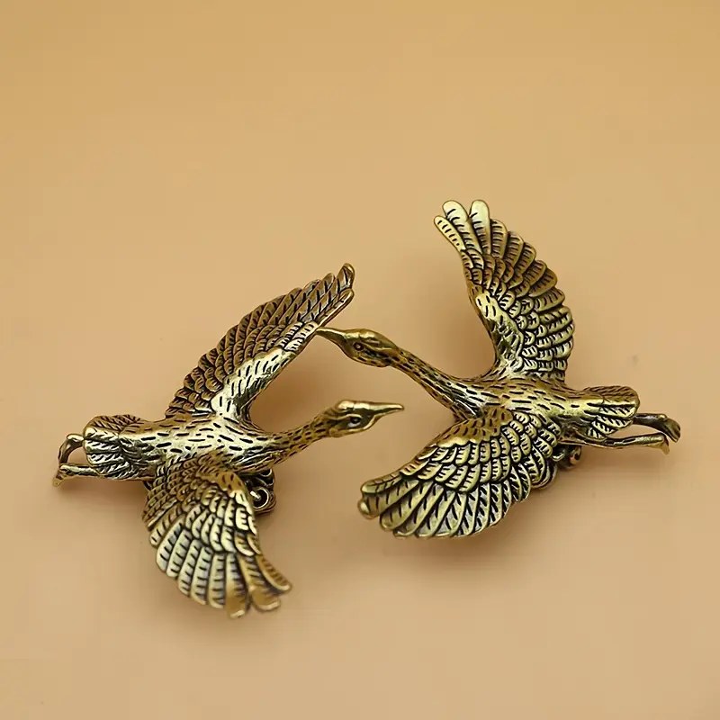 Vintage Brass Crane Figurine Desk Decor Elegant Feng Shui Tea Pet Ornament 0