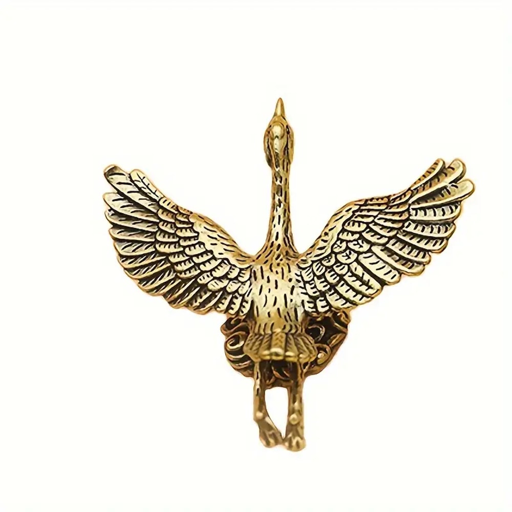 Vintage Brass Crane Figurine Desk Decor Elegant Feng Shui Tea Pet Ornament 1