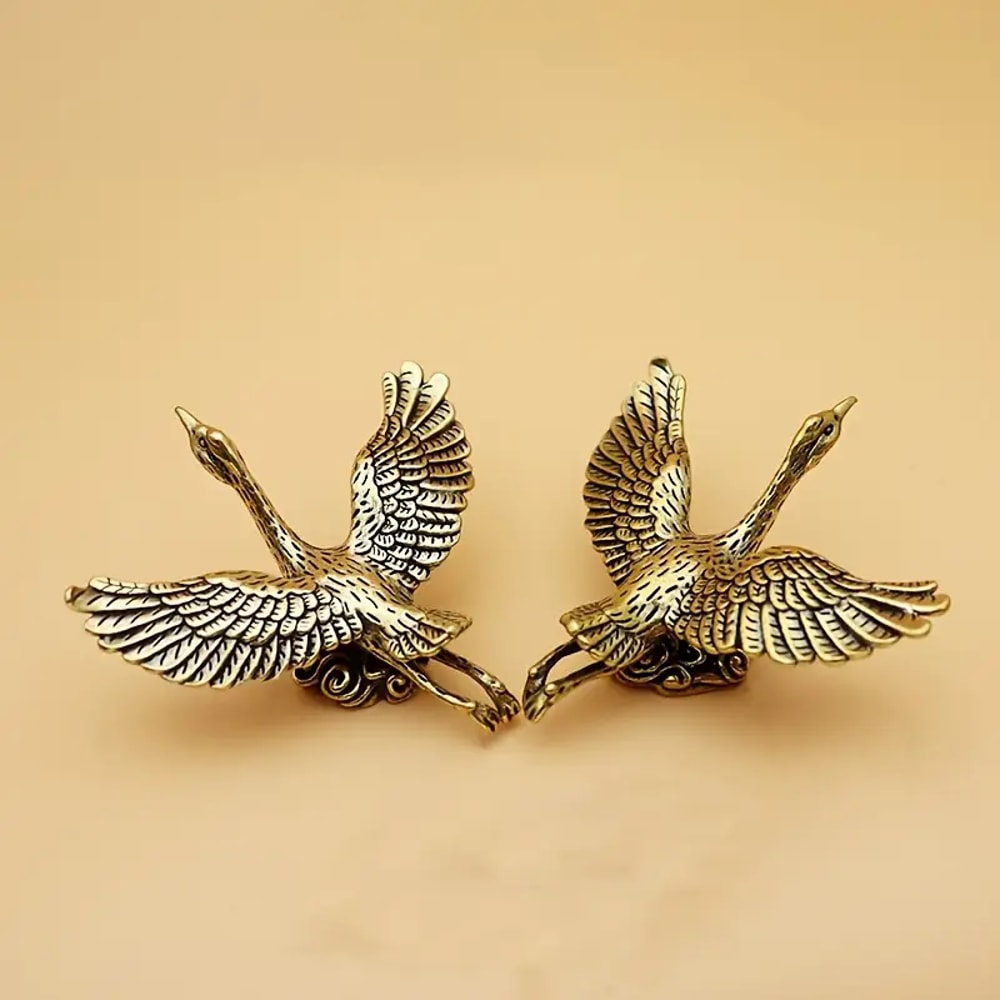 Vintage Brass Crane Figurine Desk Decor Elegant Feng Shui Tea Pet Ornament 4