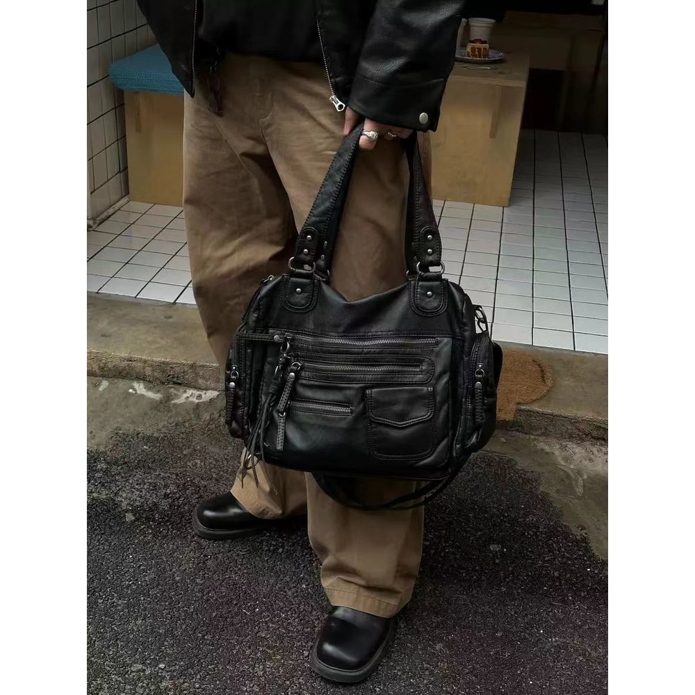 Vintage Black Shoulder Bag Chic Harajuku Crossbody Purse For Women 1