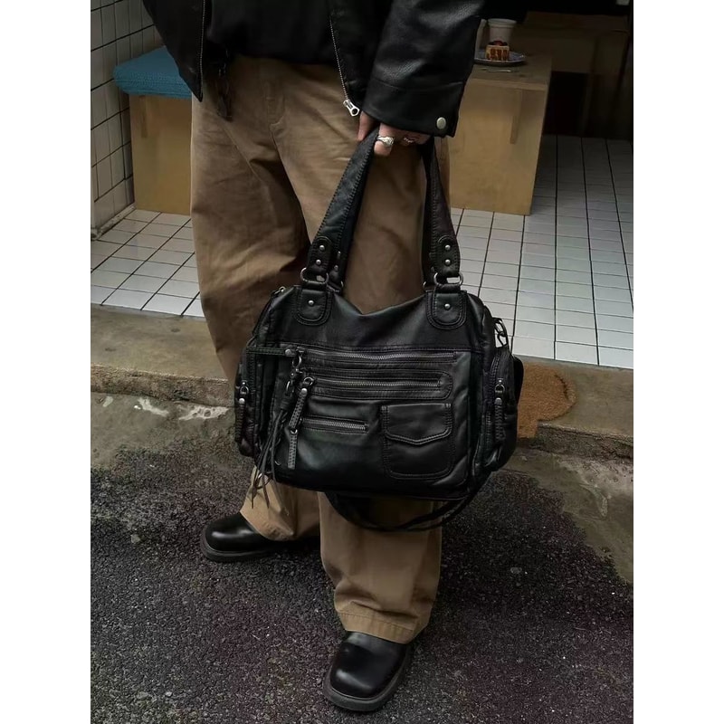 Vintage Black Shoulder Bag Chic Harajuku Crossbody Purse For Women 1