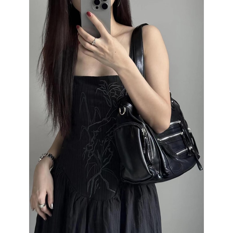 Vintage Black Shoulder Bag Chic Harajuku Crossbody Purse For Women 2