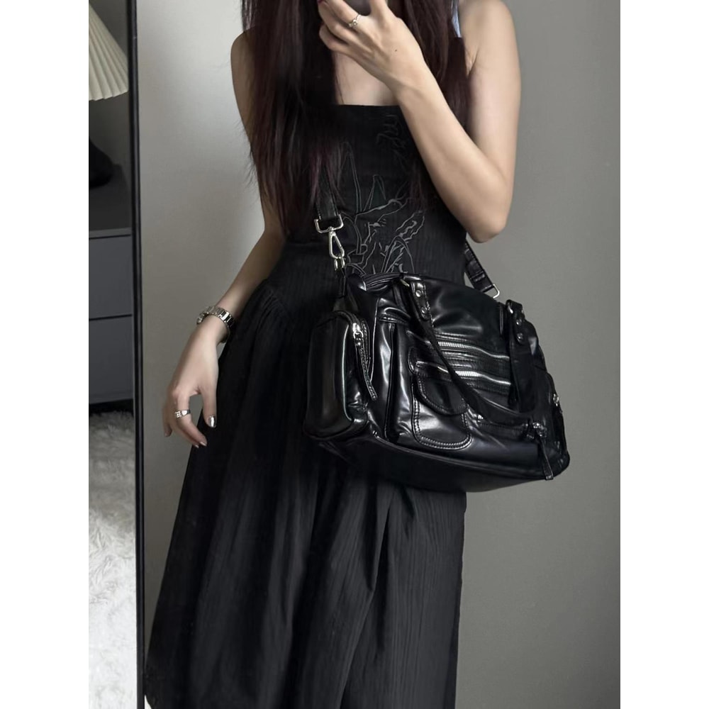 Vintage Black Shoulder Bag Chic Harajuku Crossbody Purse For Women 3