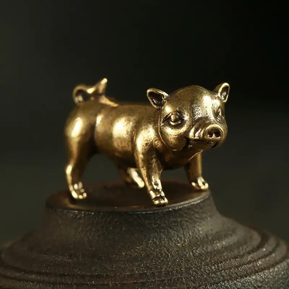 Lucky Brass Pig Figurine Decorative Sculpture For Wealth And Home Decor 0