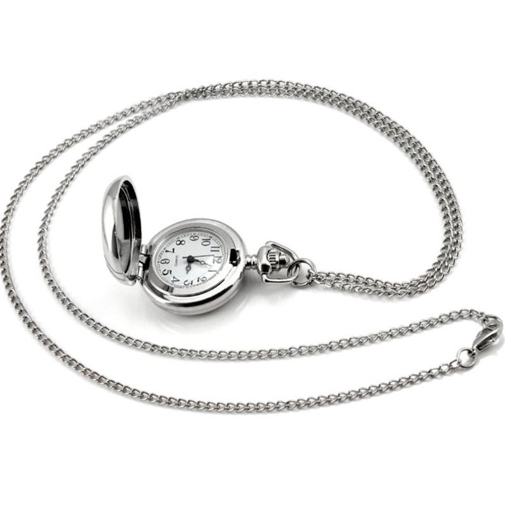 Vintage Lotus Blue Flower Pocket Watch Necklace For Women And Men Quartz Antique Silver Timepiece 2