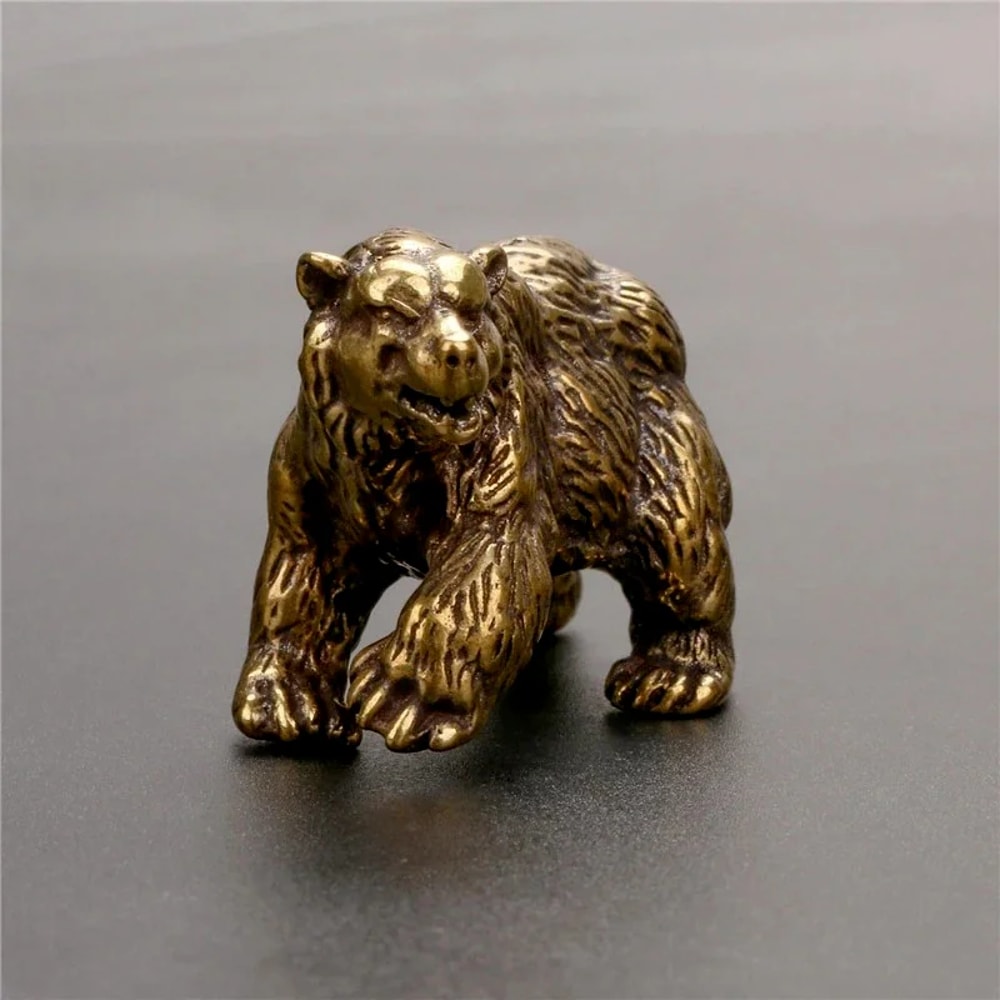 Vintage Brass Bear Figurine Mini Statue For Desk Decor And Tea Table Ornament 2