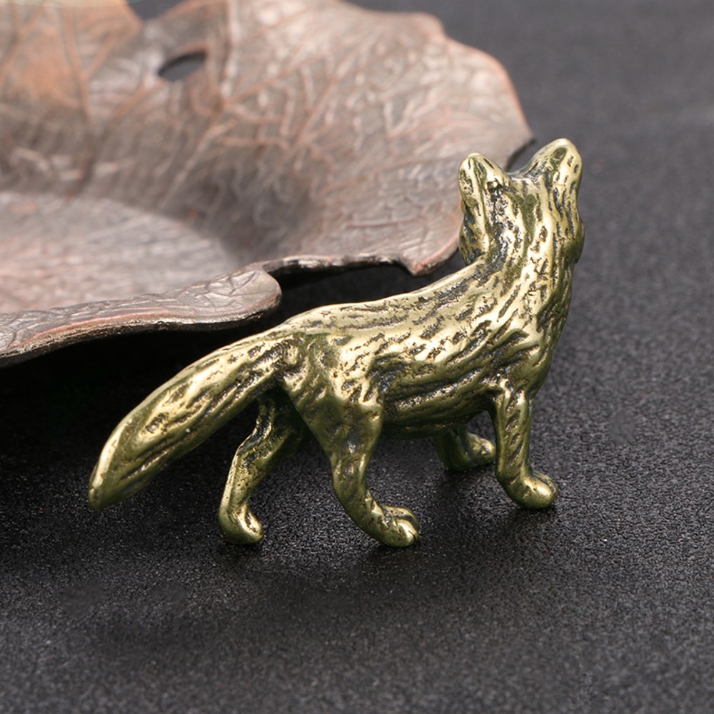 Mini Brass Fox Statue Vintage Desk Decor Animal Figurine Gift