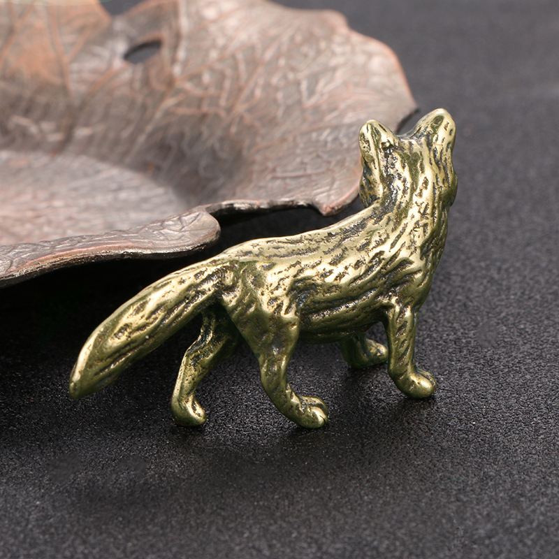 Mini Brass Fox Statue Vintage Desk Decor Animal Figurine Gift