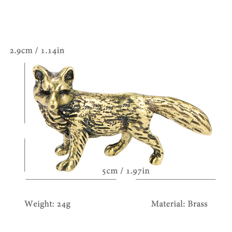 Mini Brass Fox Statue Vintage Desk Decor Animal Figurine Gift