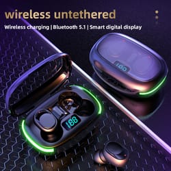 smart led display bluetooth earbuds with hifi stereo sound and long battery life