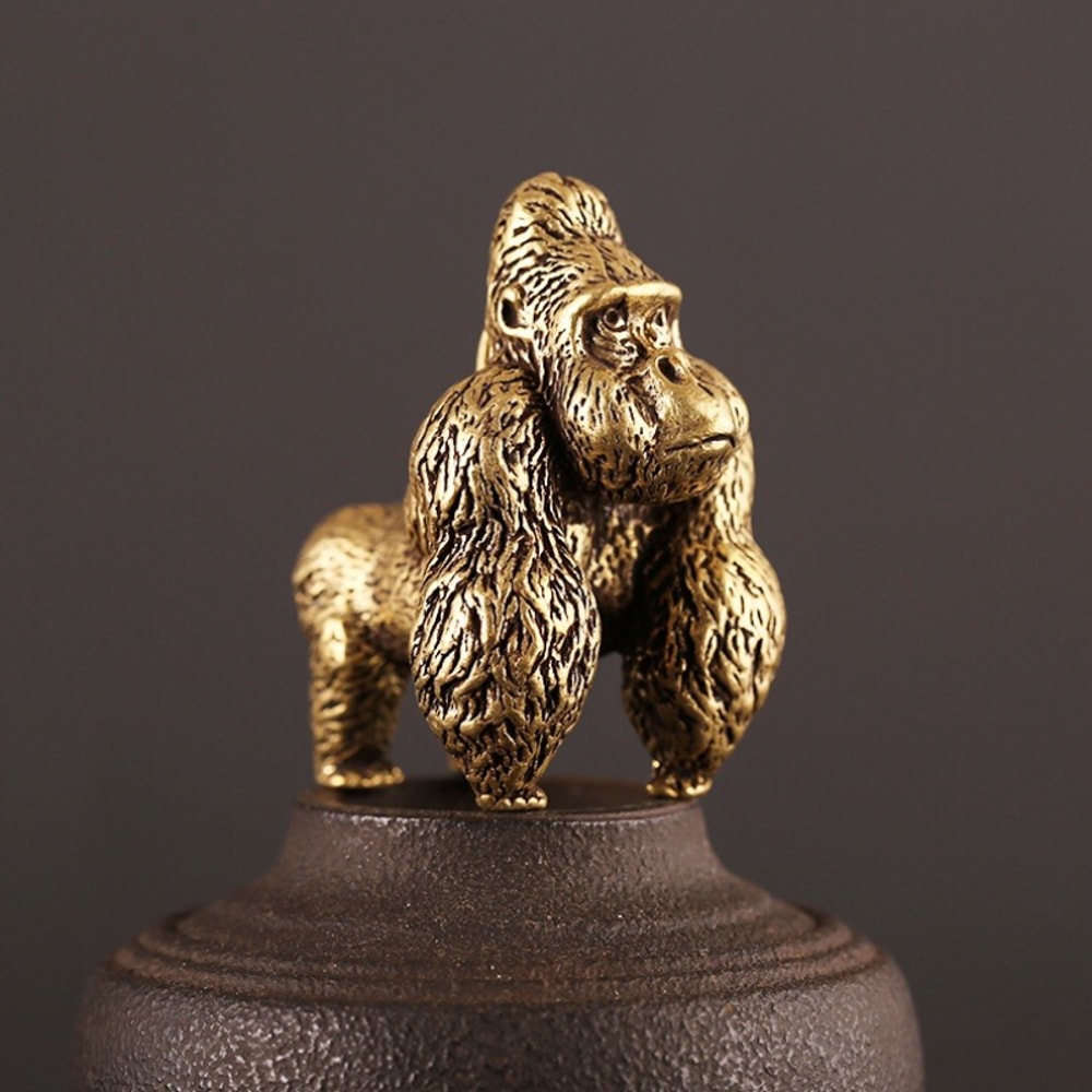Bronze Gorilla Statue Decor Mini Desk Ornament for Office and Home