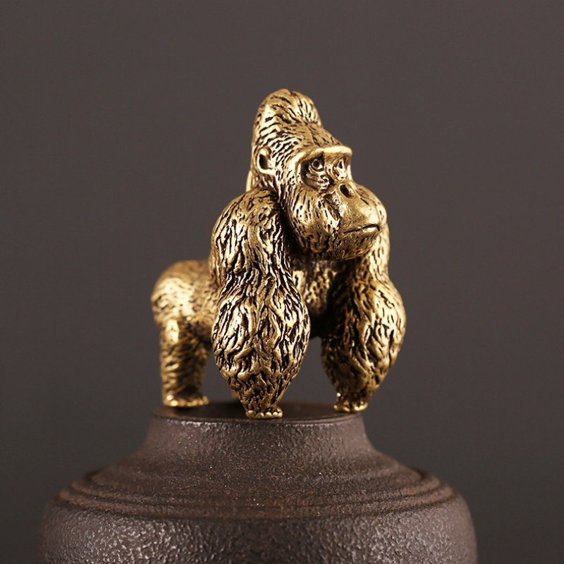 Bronze Gorilla Statue Decor Mini Desk Ornament for Office and Home