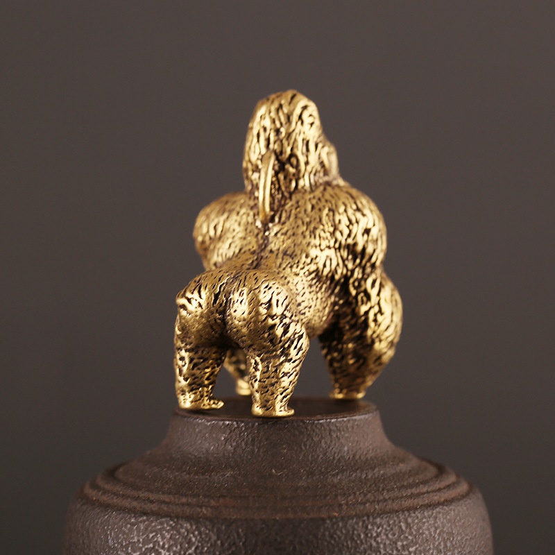 Bronze Gorilla Statue Decor Mini Desk Ornament for Office and Home