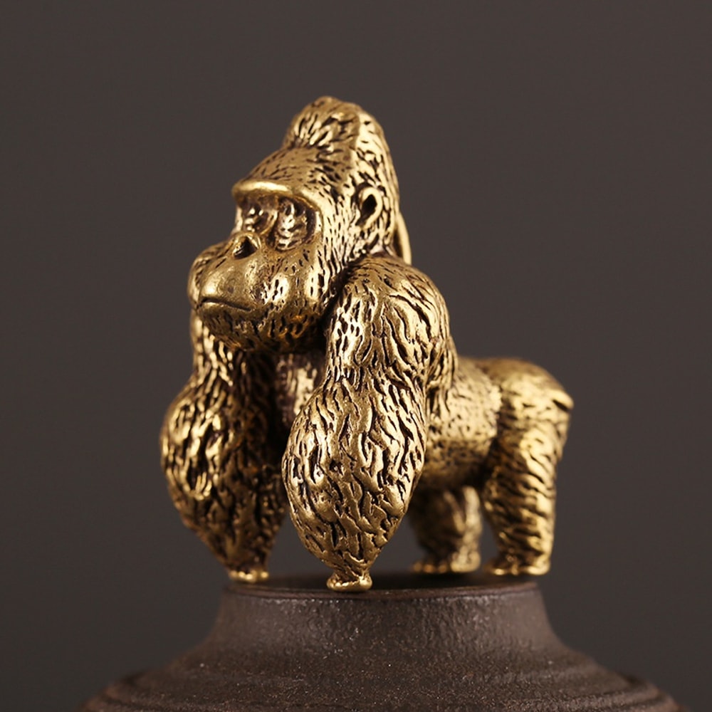 Bronze Gorilla Statue Decor Mini Desk Ornament for Office and Home