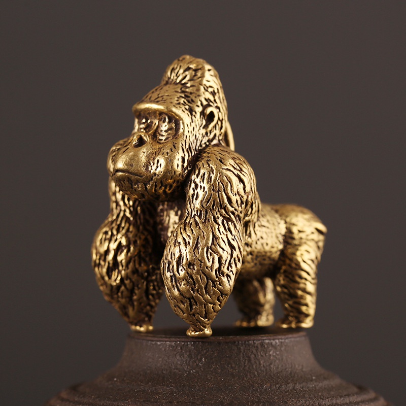 Bronze Gorilla Statue Decor Mini Desk Ornament for Office and Home