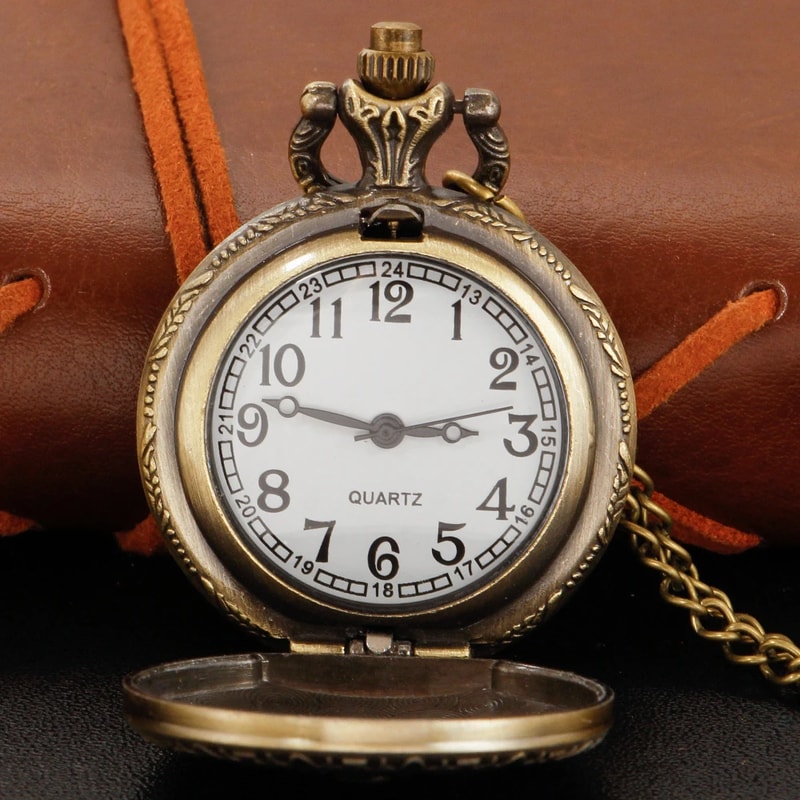 Vintage Cross Pocket Watch Necklace with Quartz Movement and Bronze Christian Pendant