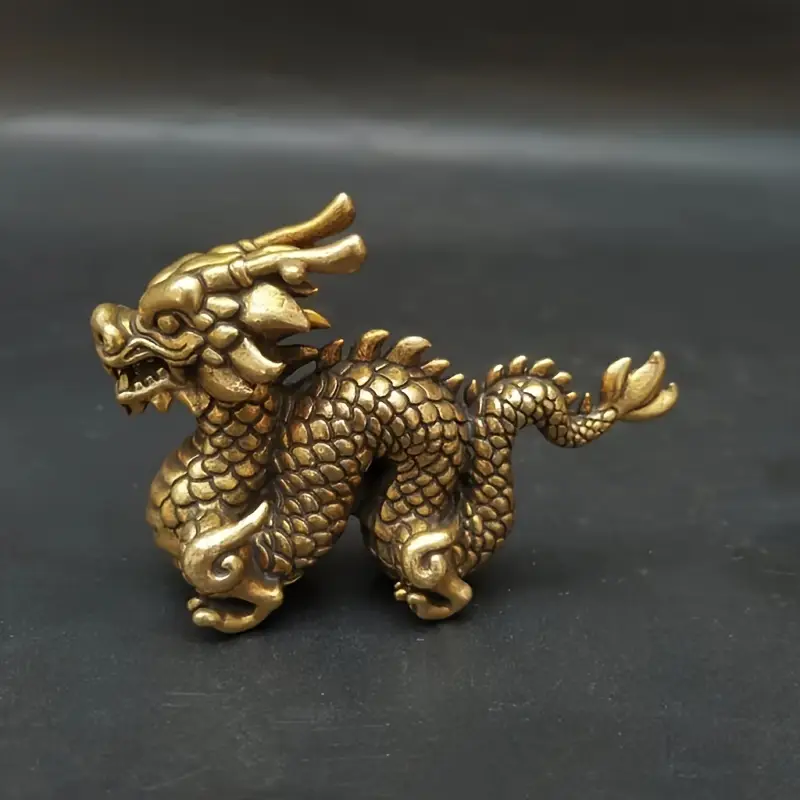 Vintage Brass Dragon Statue For Feng Shui Luck And Power Decor 0