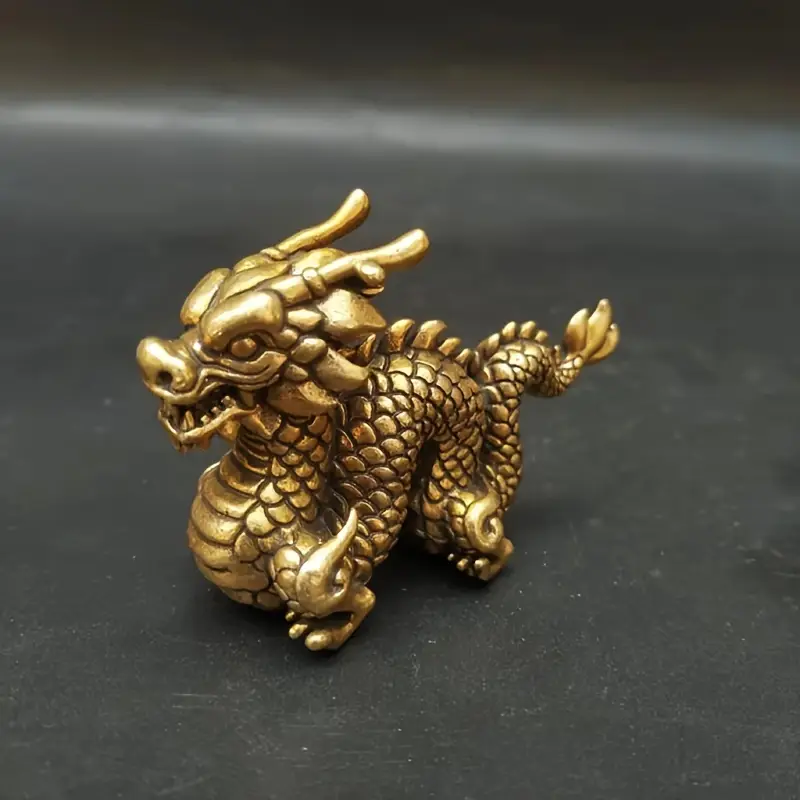Vintage Brass Dragon Statue For Feng Shui Luck And Power Decor 1