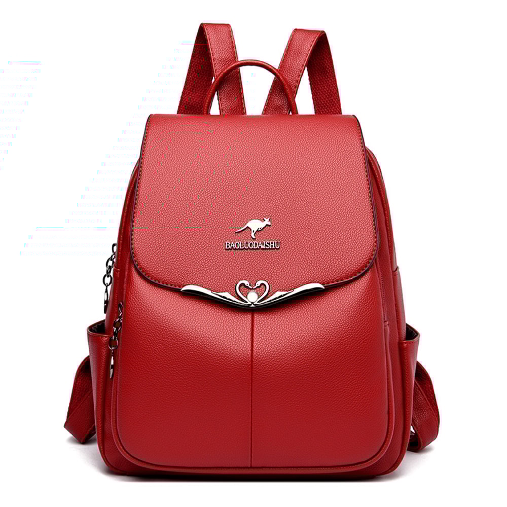 Elegant PU Leather Women Backpack Stylish Travel School Shoulder Bag 4