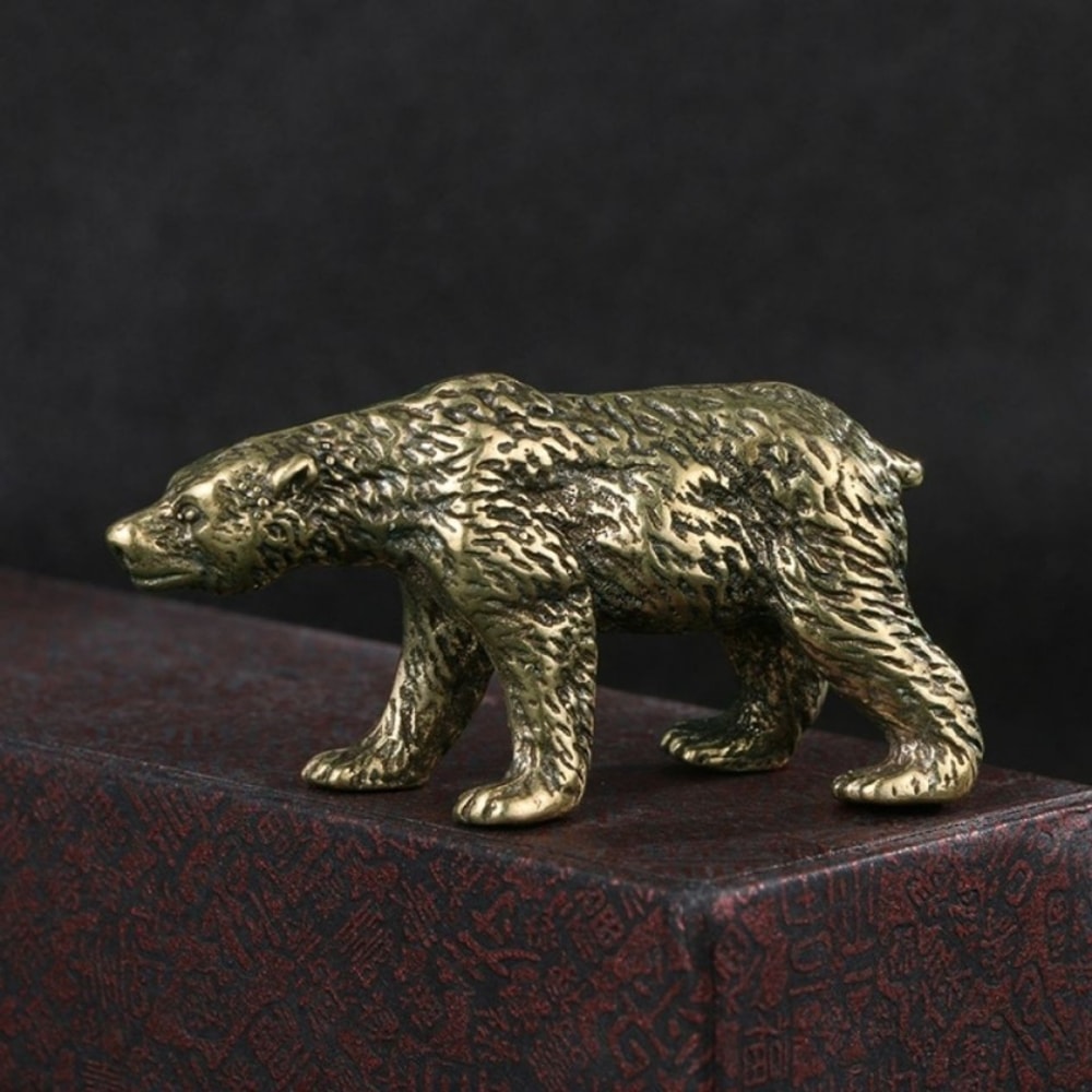 Vintage Copper Polar Bear Figurine Mini Desk Decor Collectible Animal Ornament 0