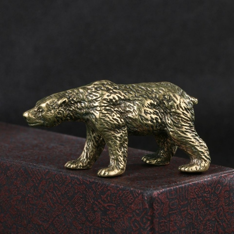 Vintage Copper Polar Bear Figurine Mini Desk Decor Collectible Animal Ornament 0