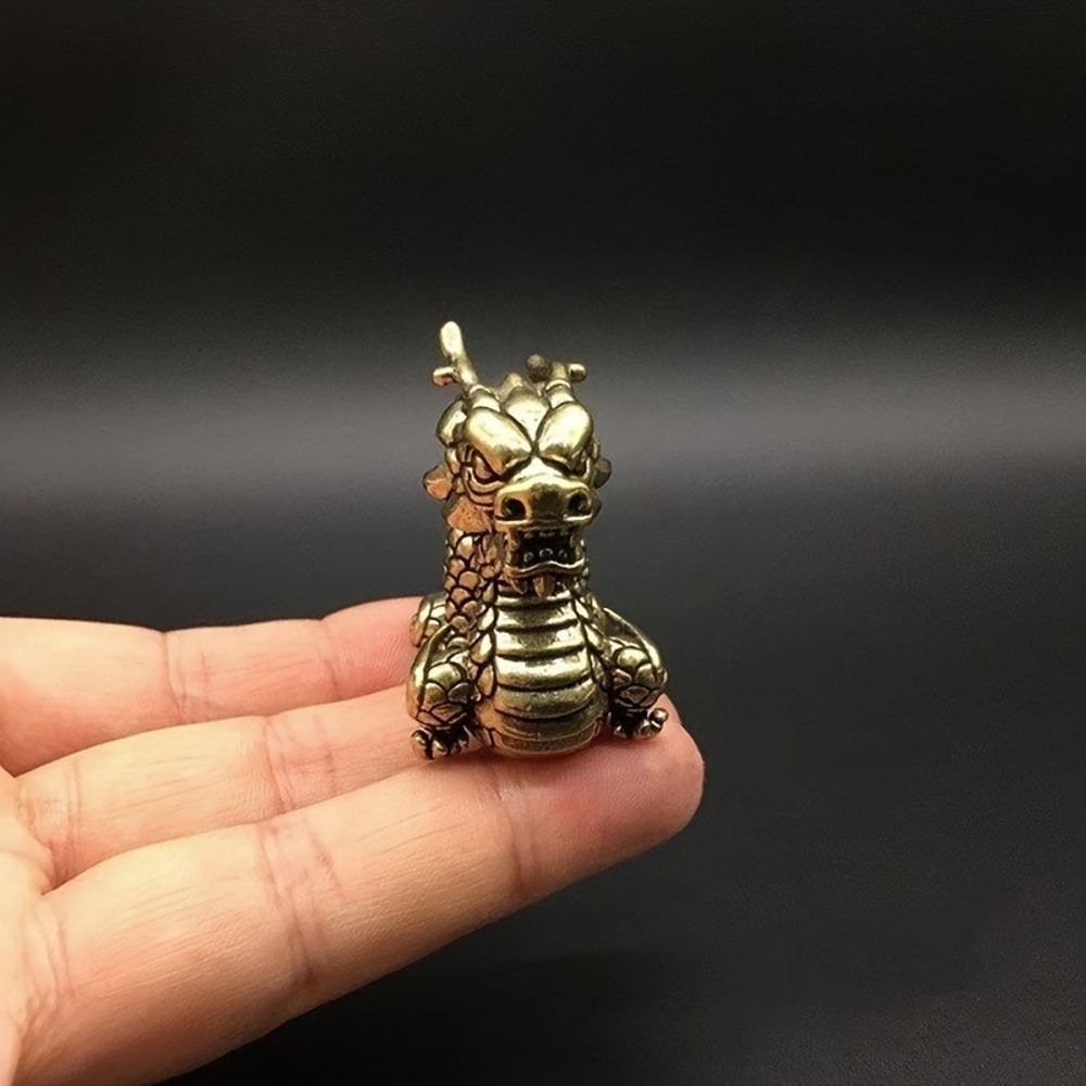 Vintage Brass Dragon Statue Chinese Feng Shui Dragon Decor Sculpture