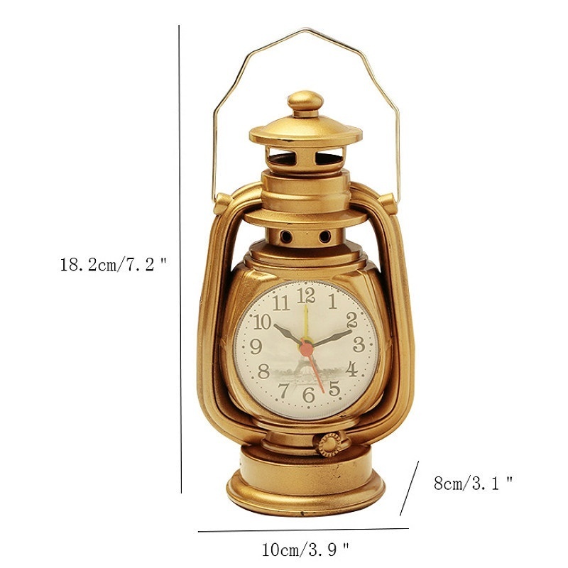 Vintage Oil Lamp Alarm Clock Retro Table Clock Night Light Decor 5