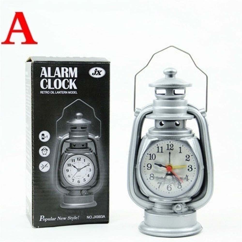 Vintage Oil Lamp Alarm Clock Retro Table Clock Night Light Decor 6