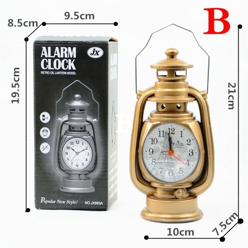 Vintage Oil Lamp Alarm Clock Retro Table Clock Night Light Decor 7