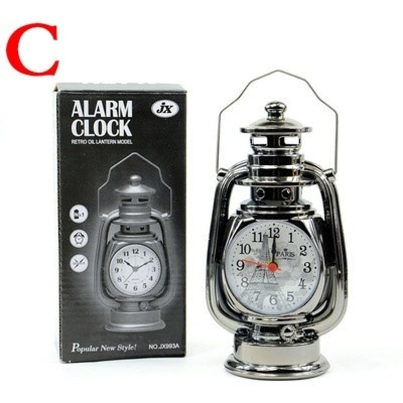 Vintage Oil Lamp Alarm Clock Retro Table Clock Night Light Decor 8