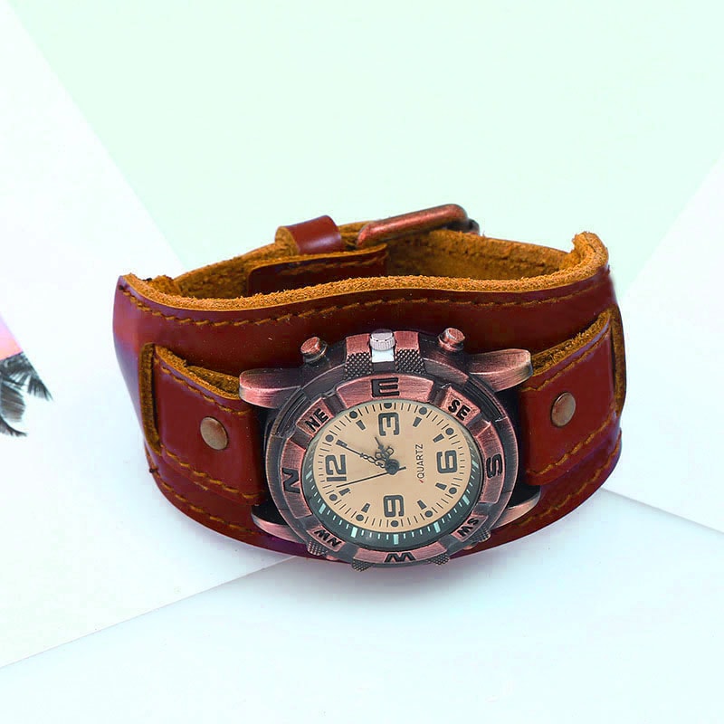 Vintage Punk Leather Wrap Watch Bracelet for Men Women Casual Wristwatch