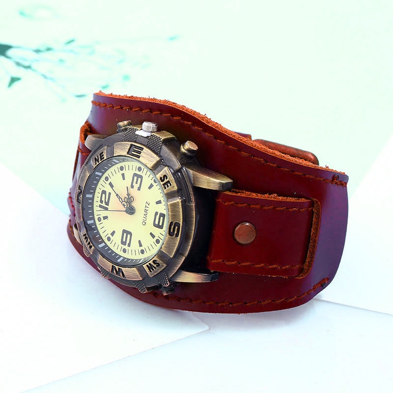 Vintage Punk Leather Wrap Watch Bracelet for Men Women Casual Wristwatch