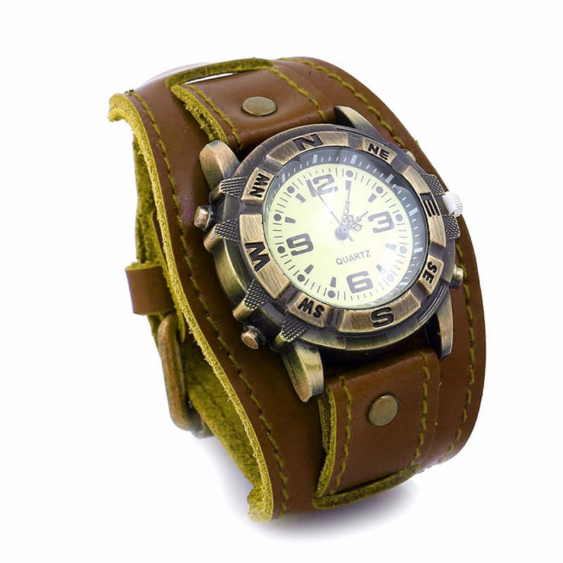 Vintage Punk Leather Wrap Watch Bracelet for Men Women Casual Wristwatch