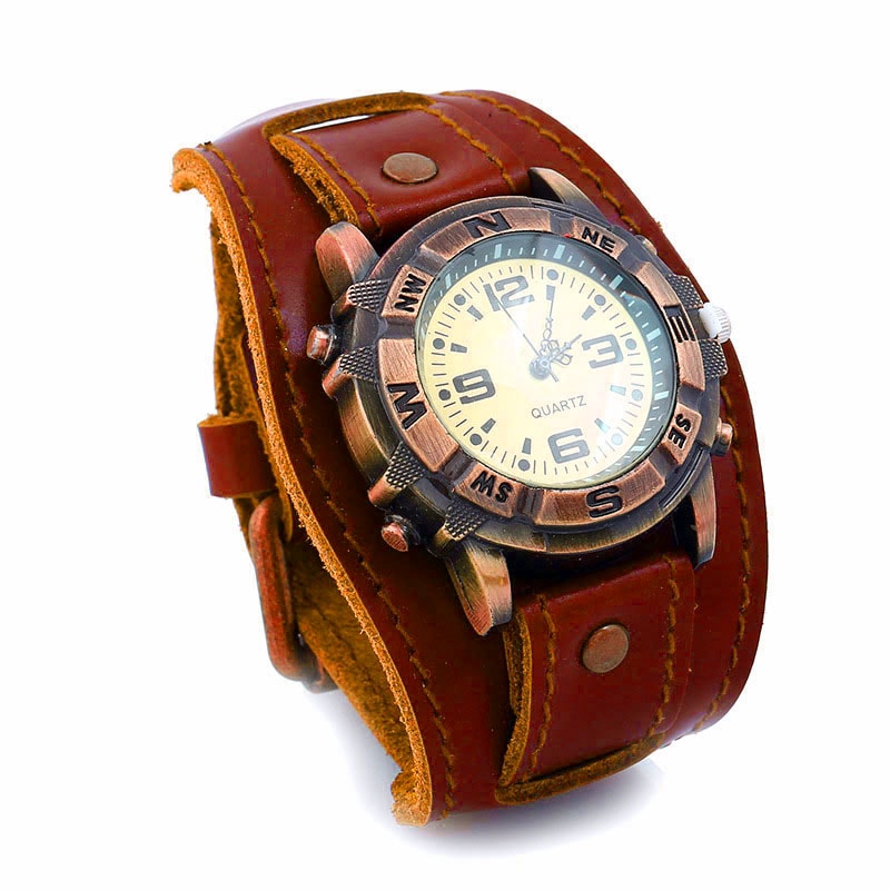 Vintage Punk Leather Wrap Watch Bracelet for Men Women Casual Wristwatch