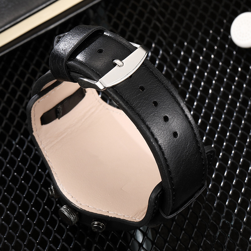 Retro Military Leather Watch For Men Big Dial Quartz Business Wristwatch With Calendar 4