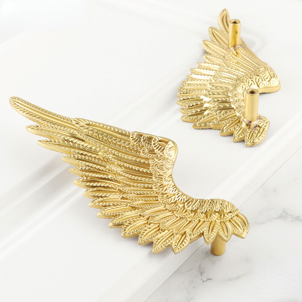 Nordic Angel Wing Brass Cabinet Handles Gold Wardrobe Drawer Pulls 3