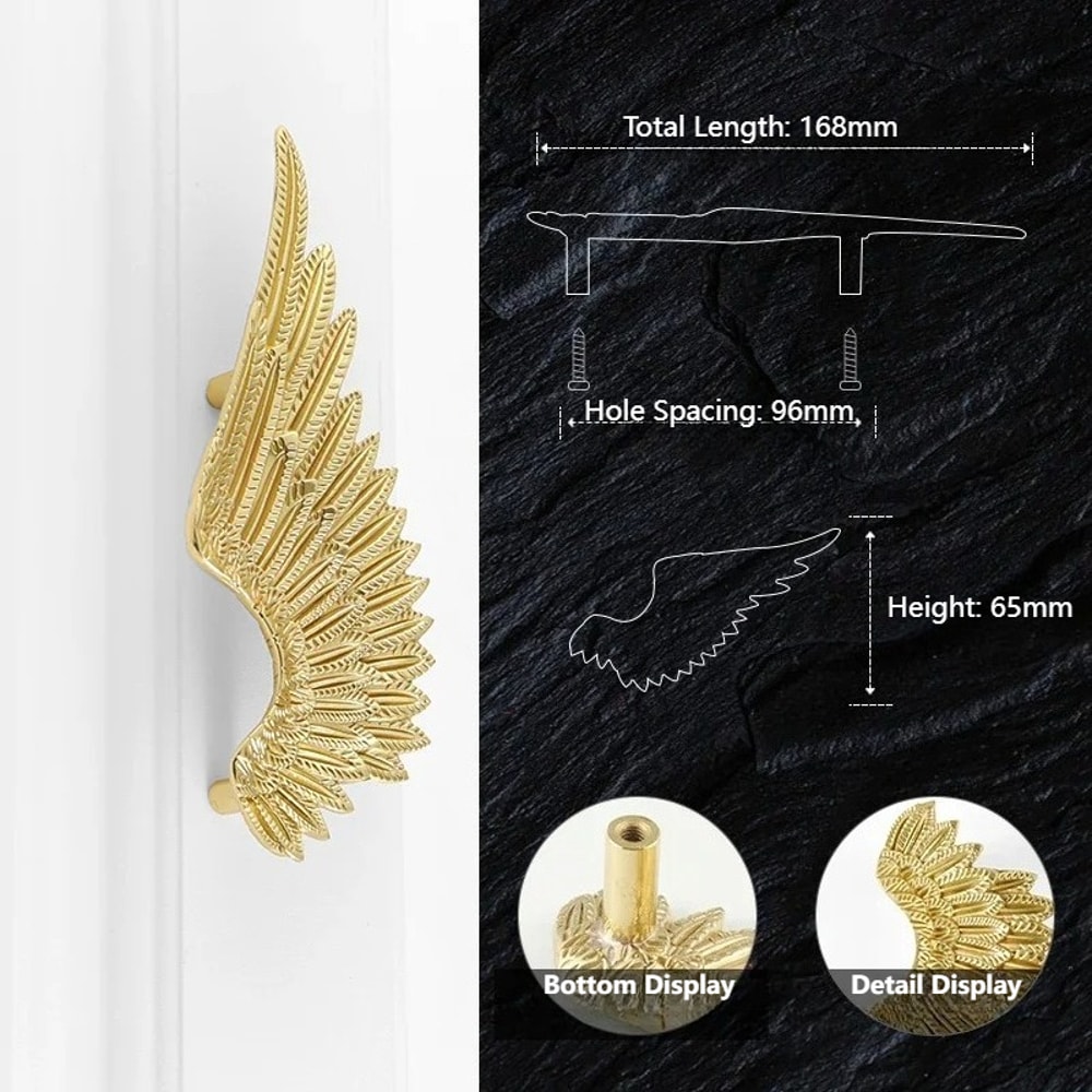 Nordic Angel Wing Brass Cabinet Handles Gold Wardrobe Drawer Pulls 7