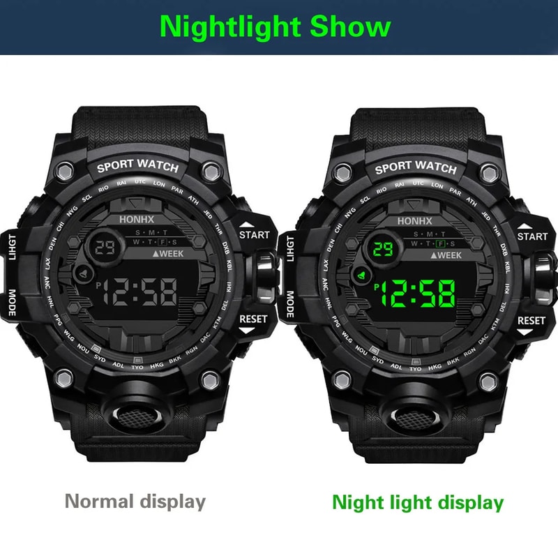 Mens Big Dial LED Digital Sports Watch Waterproof Stopwatch Alarm Fitness Wristwatch 5