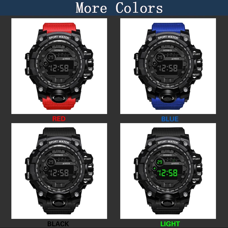 Mens Big Dial LED Digital Sports Watch Waterproof Stopwatch Alarm Fitness Wristwatch 0
