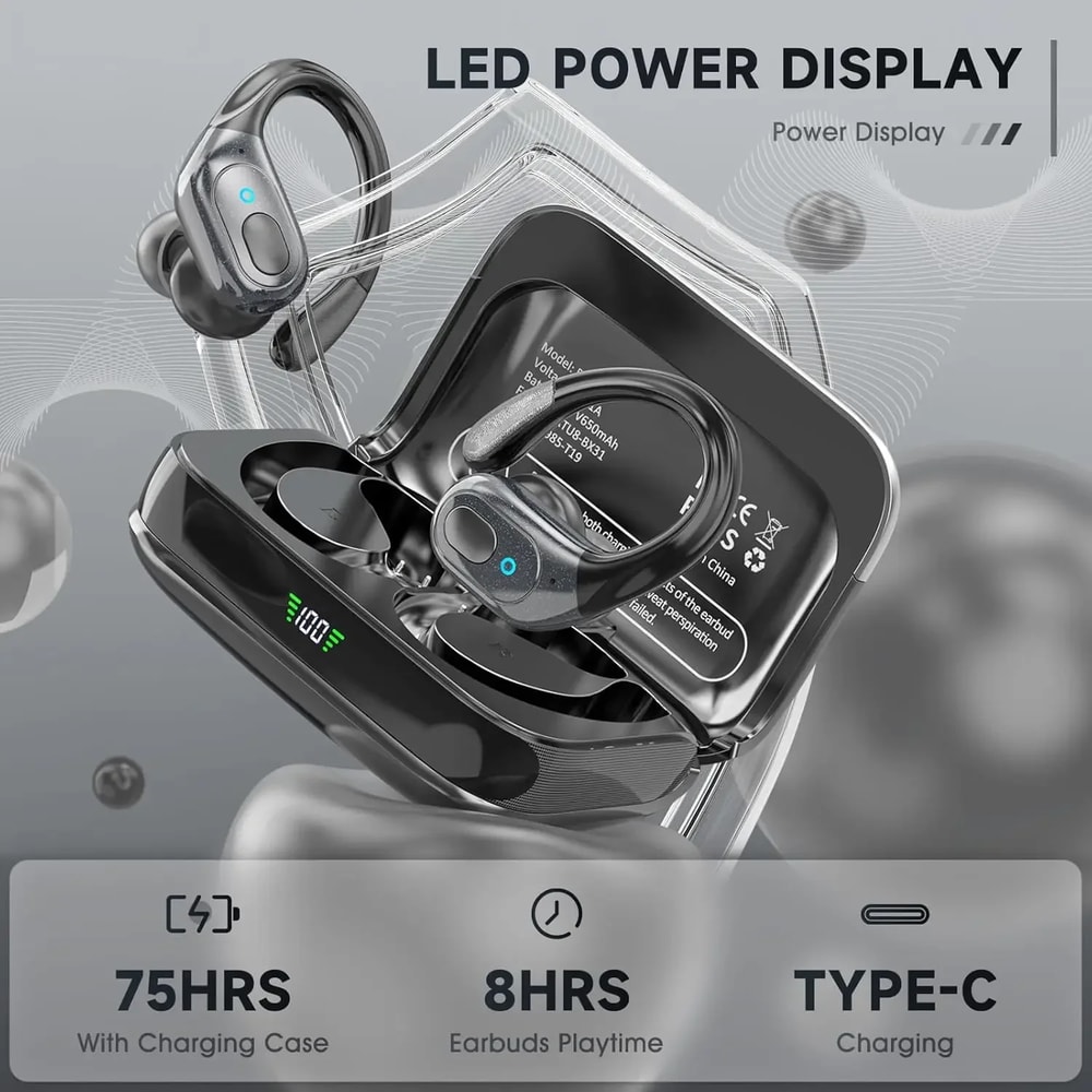Wireless Earbuds with Earhook Bluetooth Sport Headphones with Noise Cancelling & Long Playtime