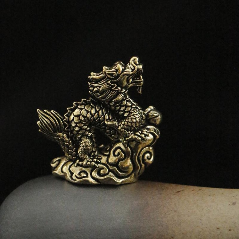 Antique Brass Dragon Statue Feng Shui Zodiac Ornament With Moveable Joints 1