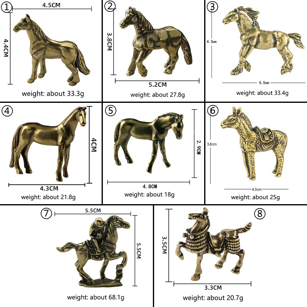 Antique Brass Zodiac Horse Figurine Feng Shui Desk Decor Lucky Chinese Horse Statue Gift 13