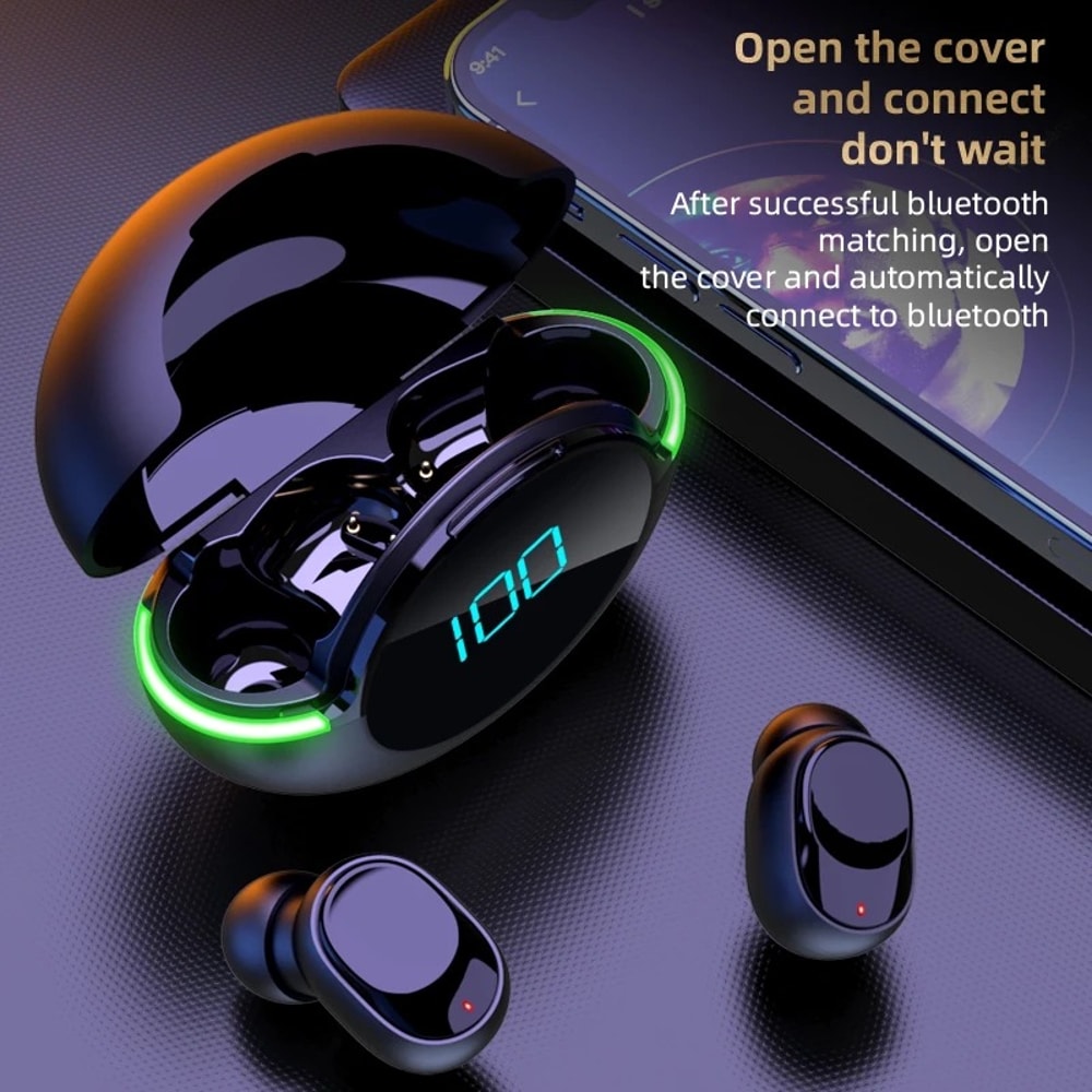 Wireless Bluetooth Earbuds with Noise Reduction & LED Display for Sports and Gaming