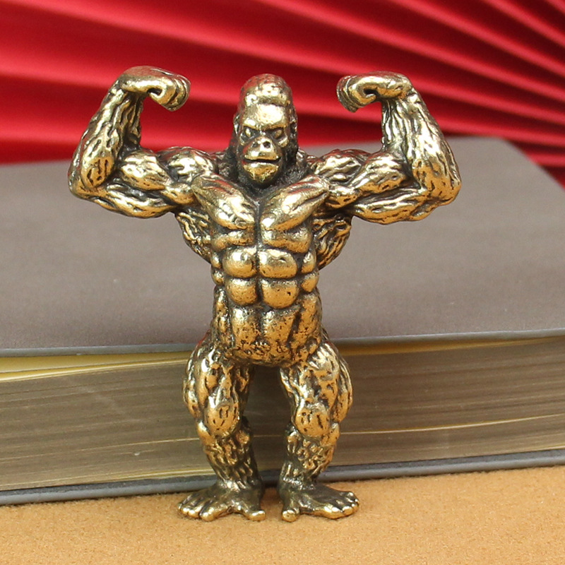 Vintage Bronze Gorilla Sculpture Strong Muscular King Kong Desk Decor Figurine 0
