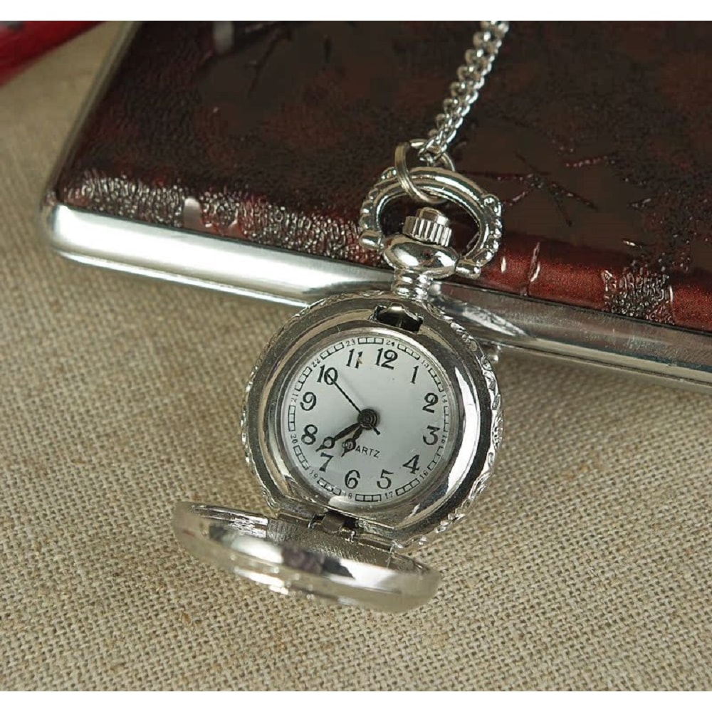 Vintage Floral Pocket Watch Necklace for Women Quartz Pendant Timepiece